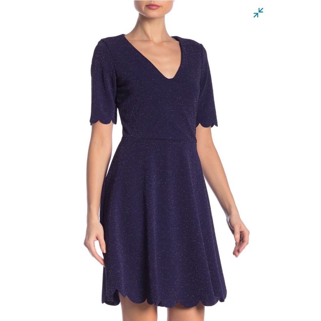 The Vanity Room V-Neck Metallic Knit Flared Dress